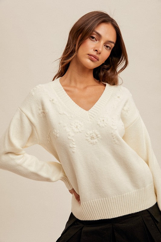 Dominique Floral Pearl Sweater