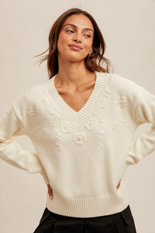 Dominique Floral Pearl Sweater