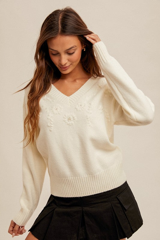 Dominique Floral Pearl Sweater