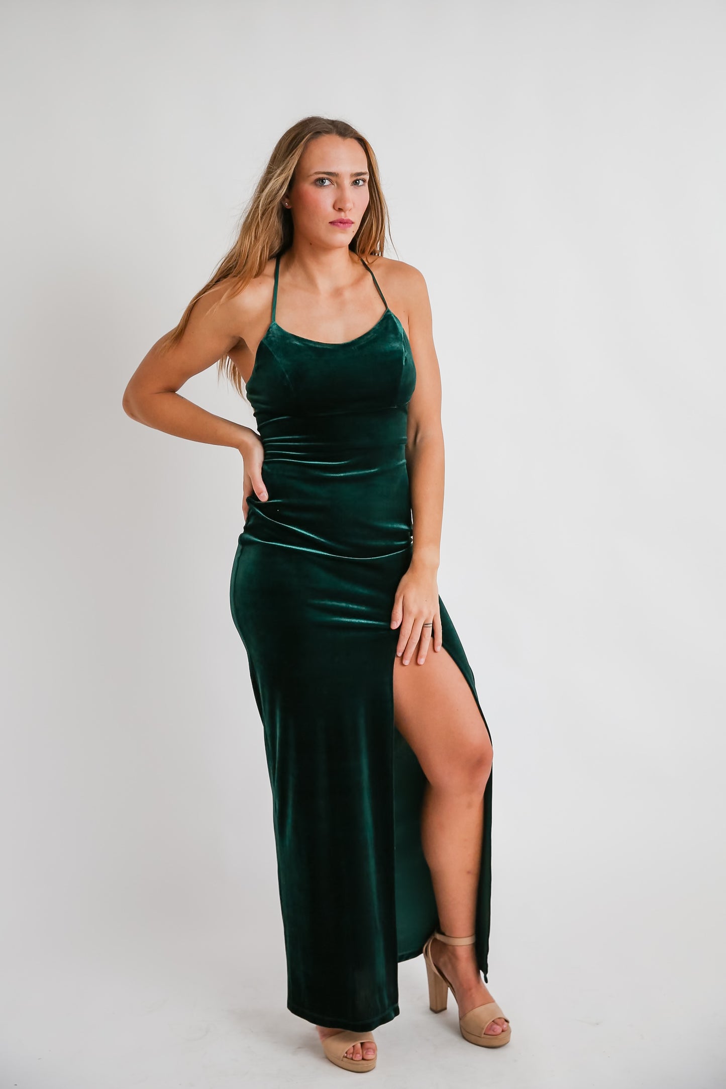 Emerald Velvet Dress Rental - Size Small/7