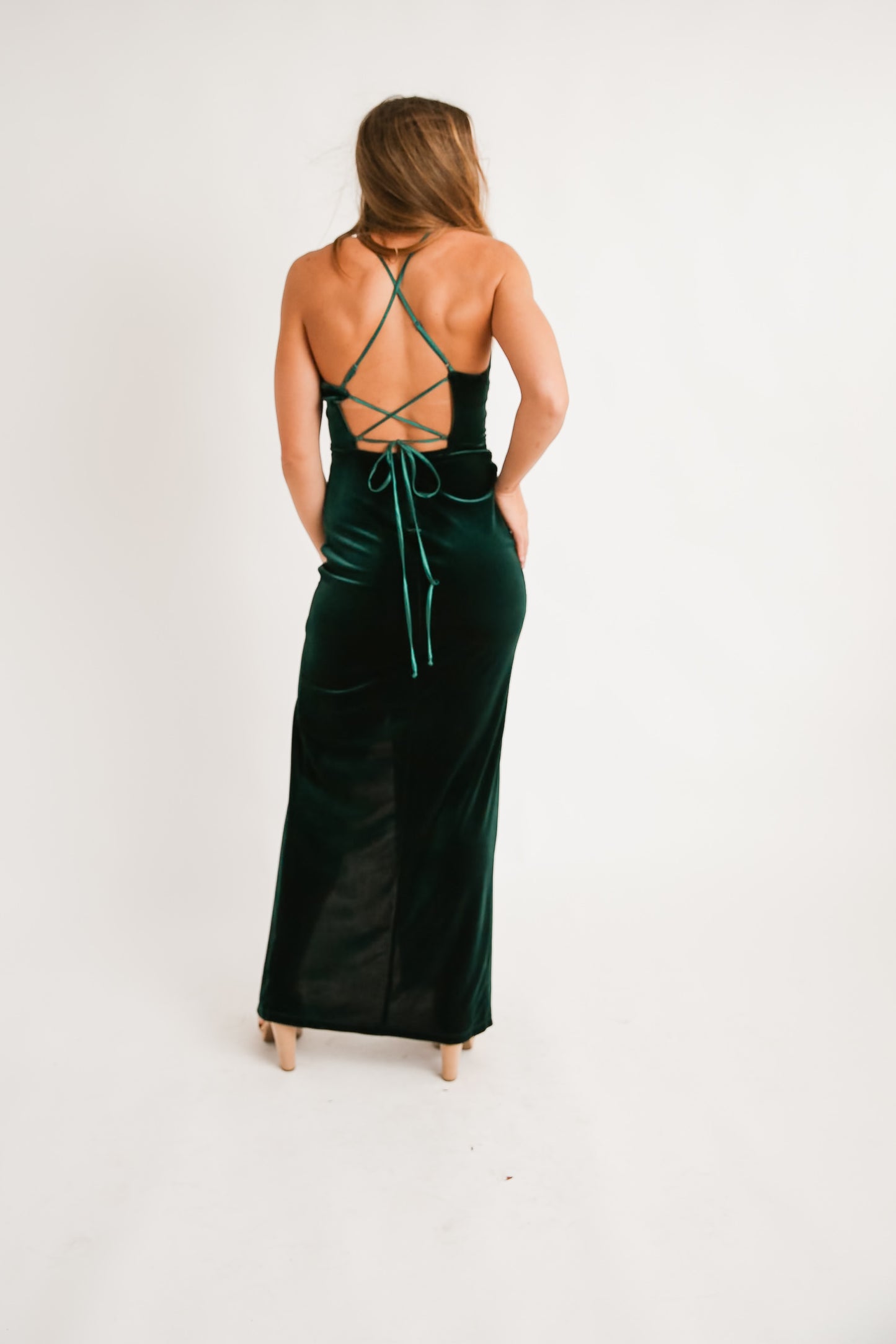 Emerald Velvet Dress Rental - Size Small/7