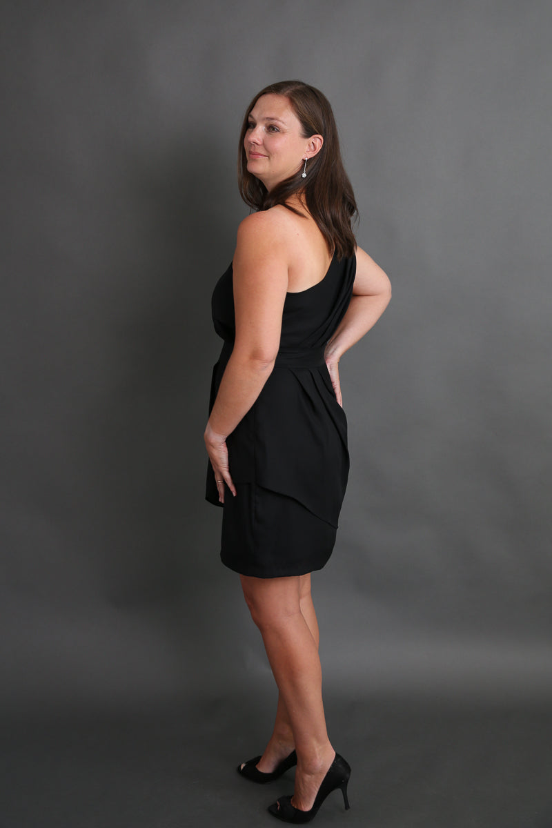 Black One Shoulder Cocktail Dress Rental - Size Medium/10