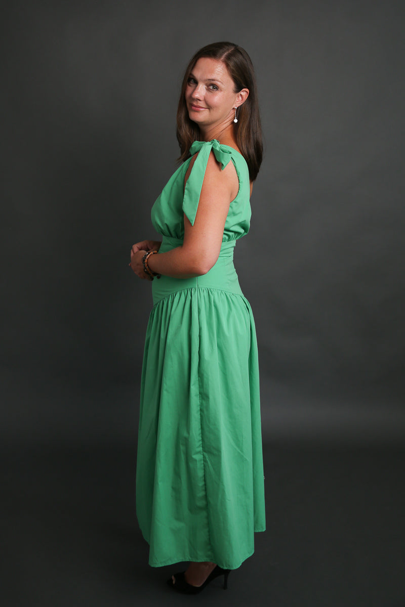 Green One Shoulder with Bow Dress Rental - Size Medium