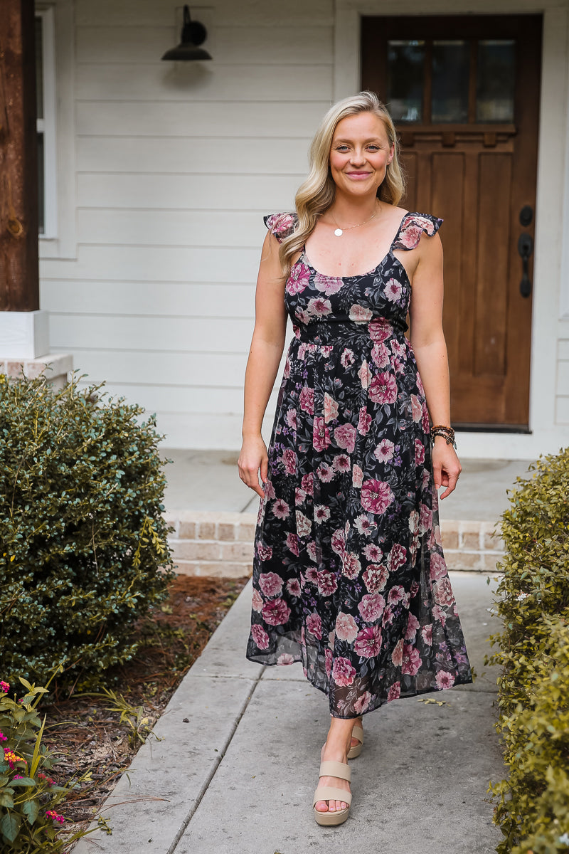 Black and Rose Maxi Dress