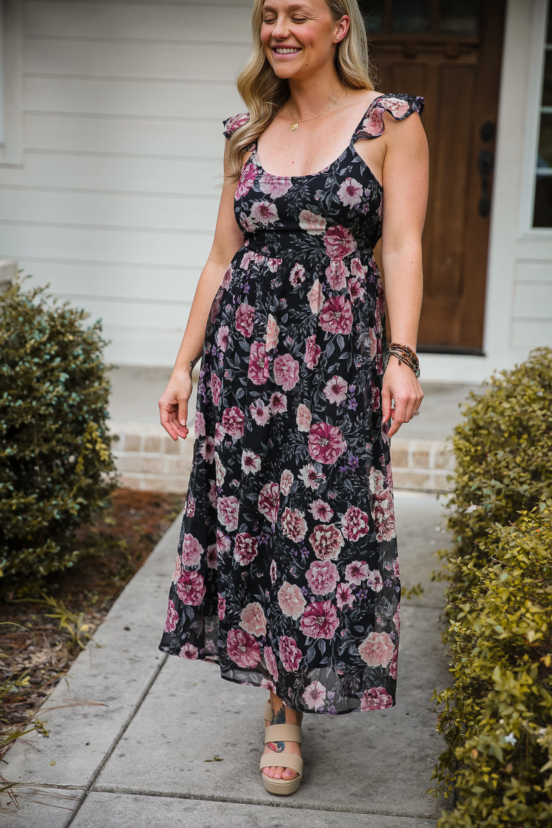 Black and Rose Maxi Dress