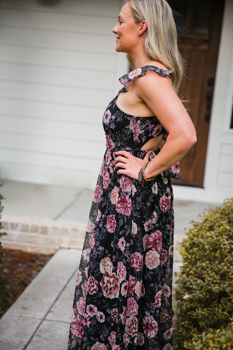 Black and Rose Maxi Dress