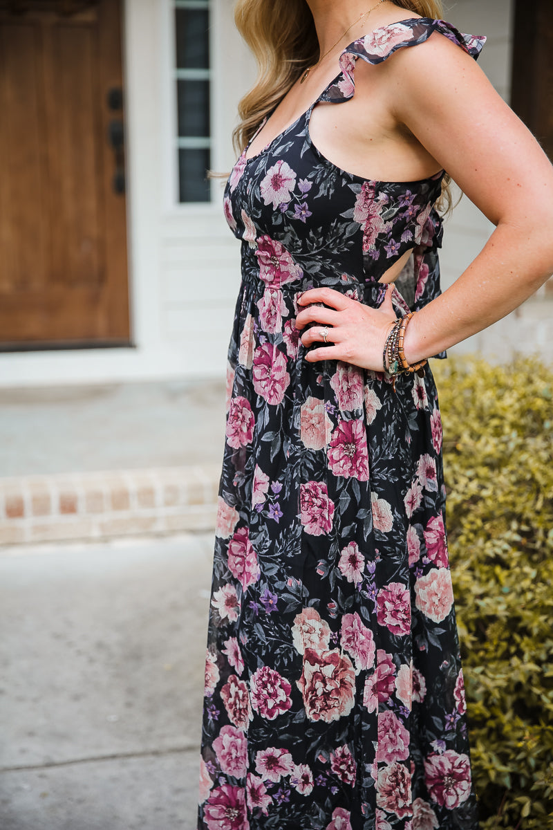 Black and Rose Maxi Dress