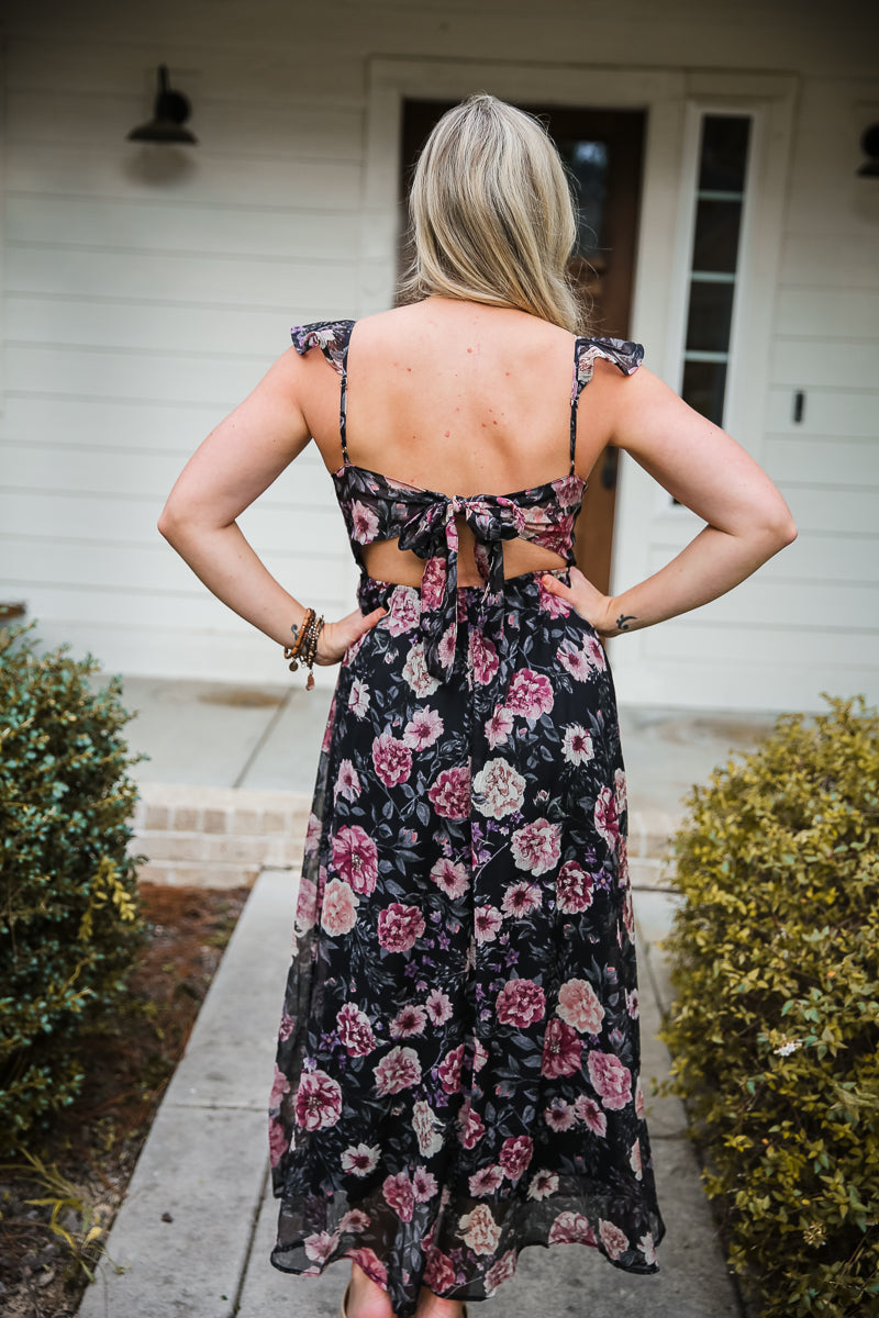 Black and Rose Maxi Dress