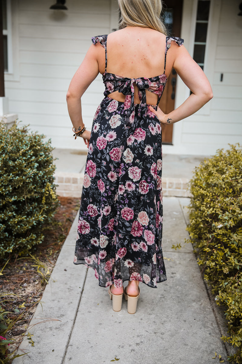 Black and Rose Maxi Dress