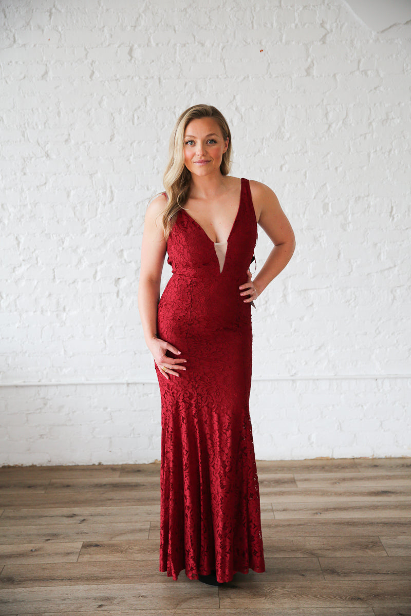 Red Lace Fit and Flare Dress Rental - Size Small Red Lace Fit and Flare Dress Rental - Size Small