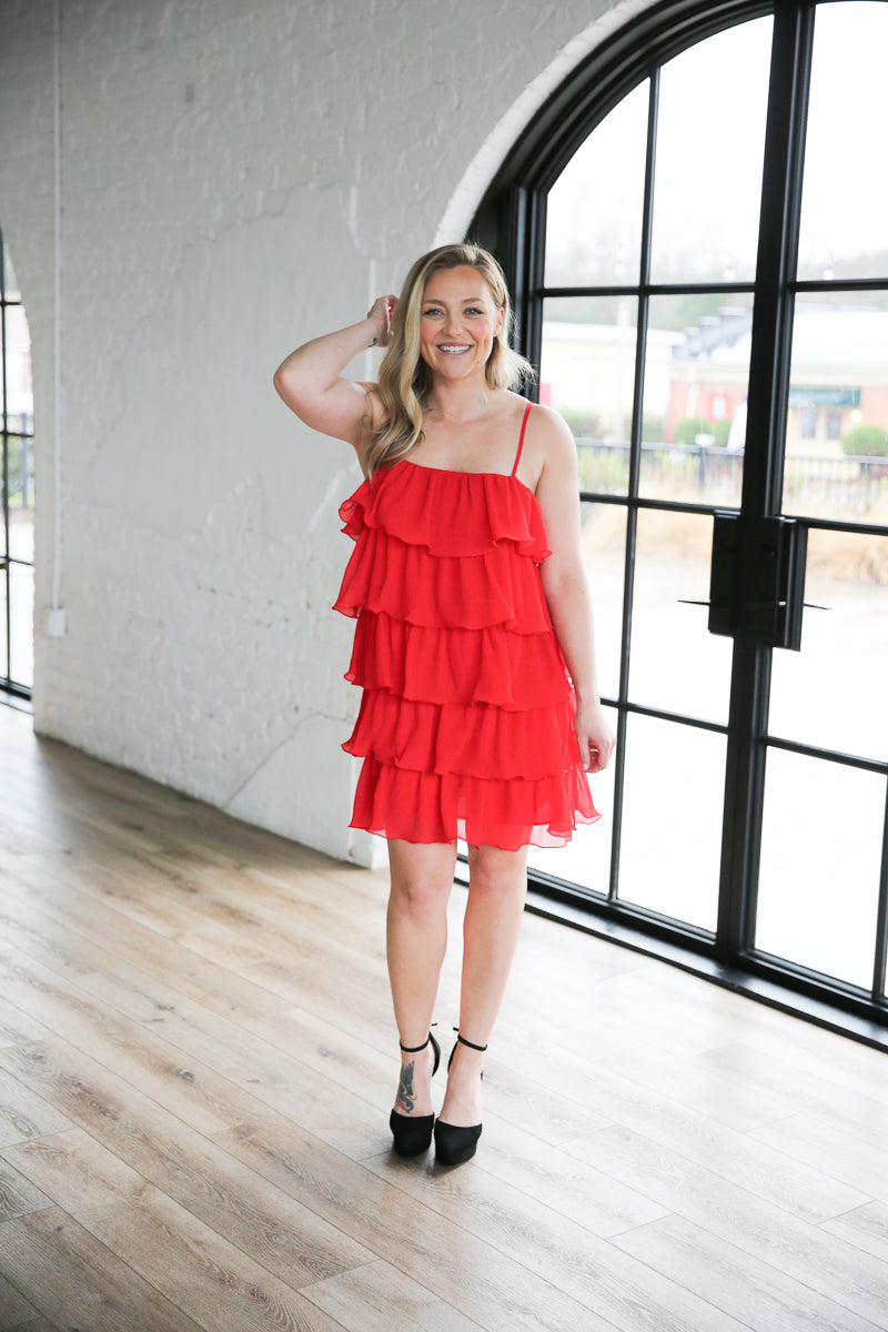 Layered Fun Red Dress - Size Large