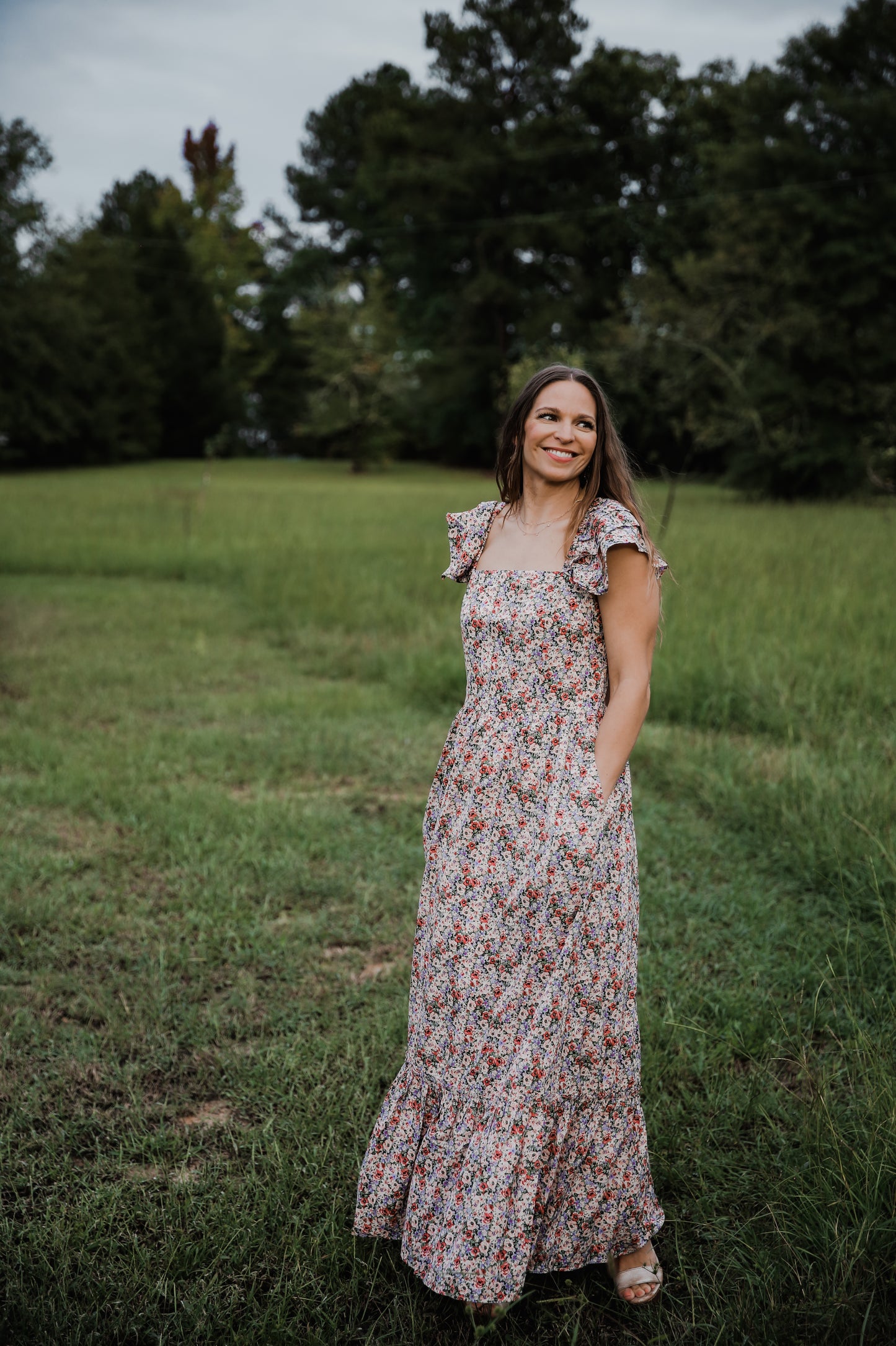 Cascading Floral Maxi Dress