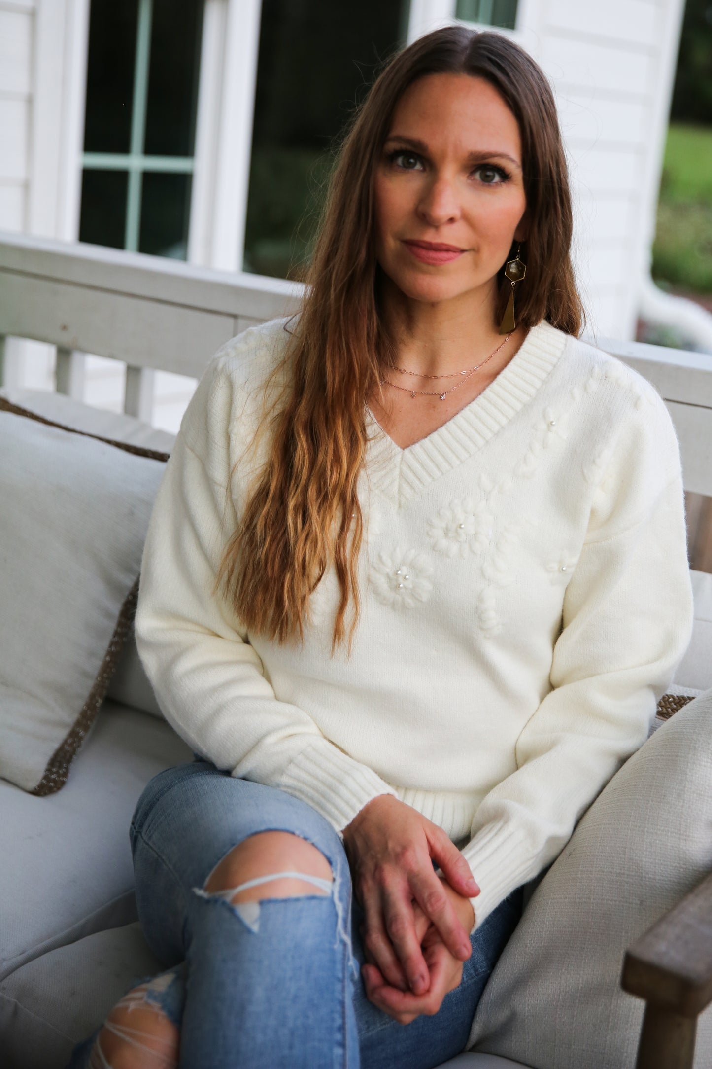 Dominique Floral Pearl Sweater