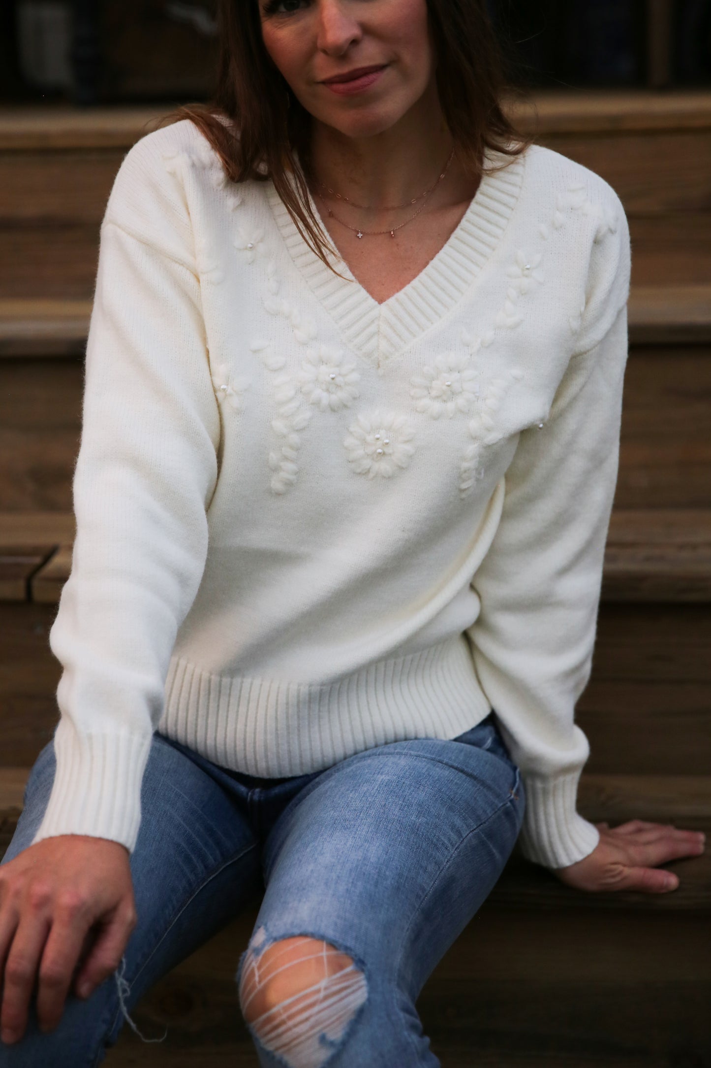 Dominique Floral Pearl Sweater