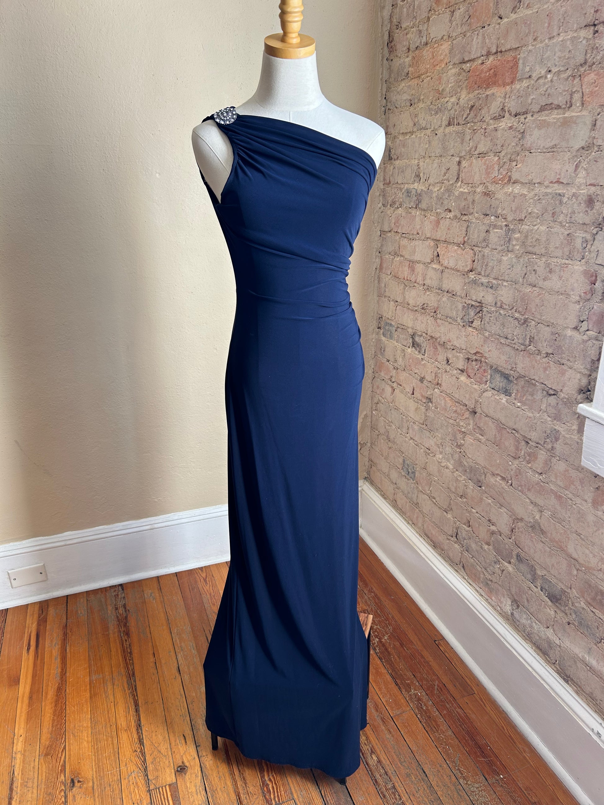 ralph lauren evening dresses navy blue Zach Two-Tone Pleated Evening Dress
