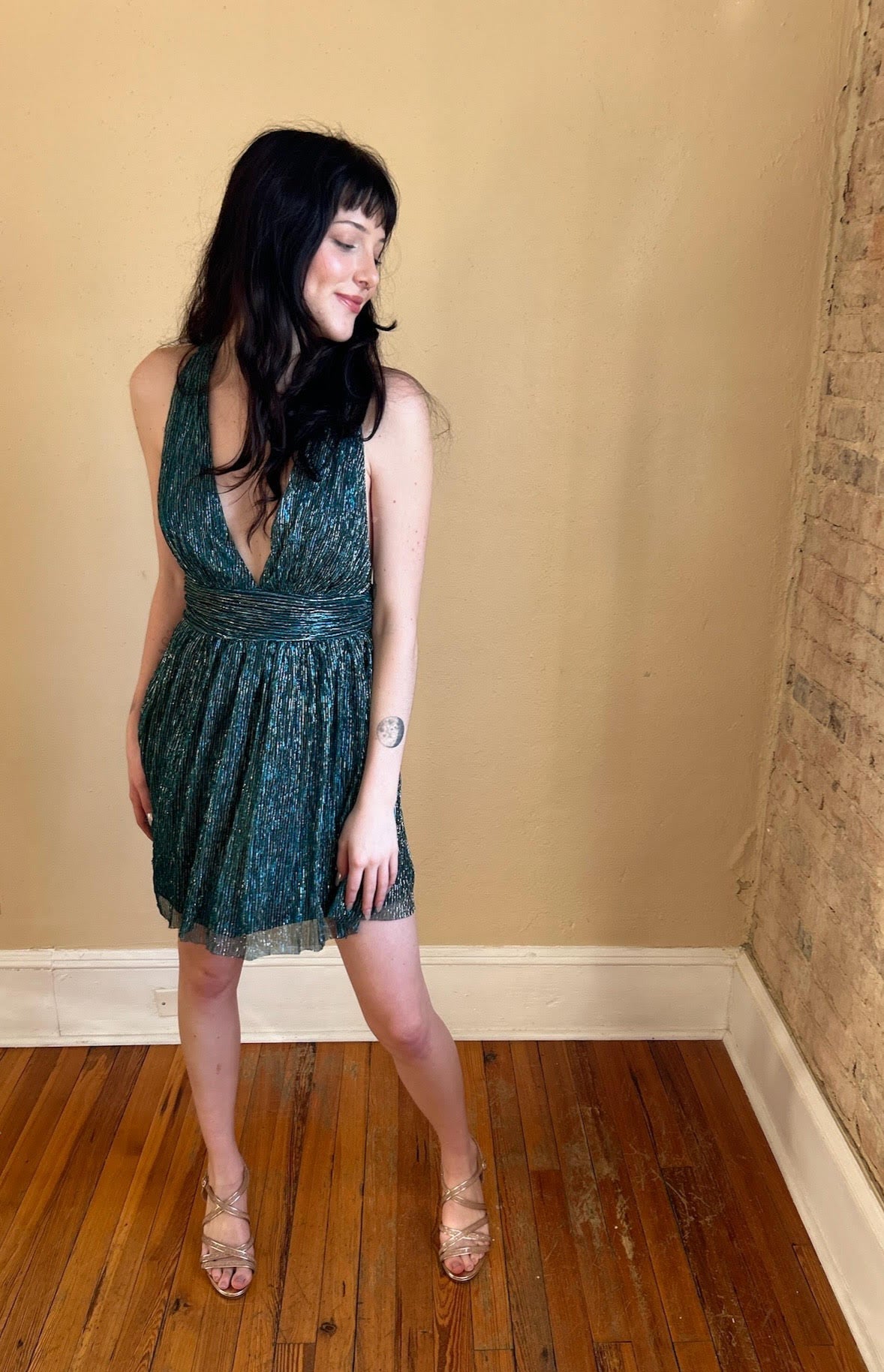 Teal and Gold Mini Party Dress - Size Small