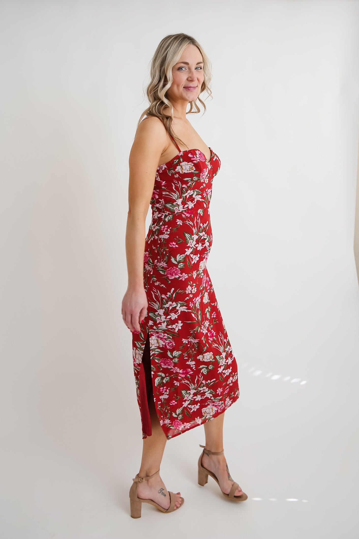 Floral Red Vacay Dress Rental - Size Medium