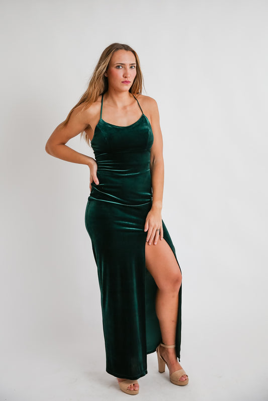 Emerald Velvet Dress Rental - Size Small/7