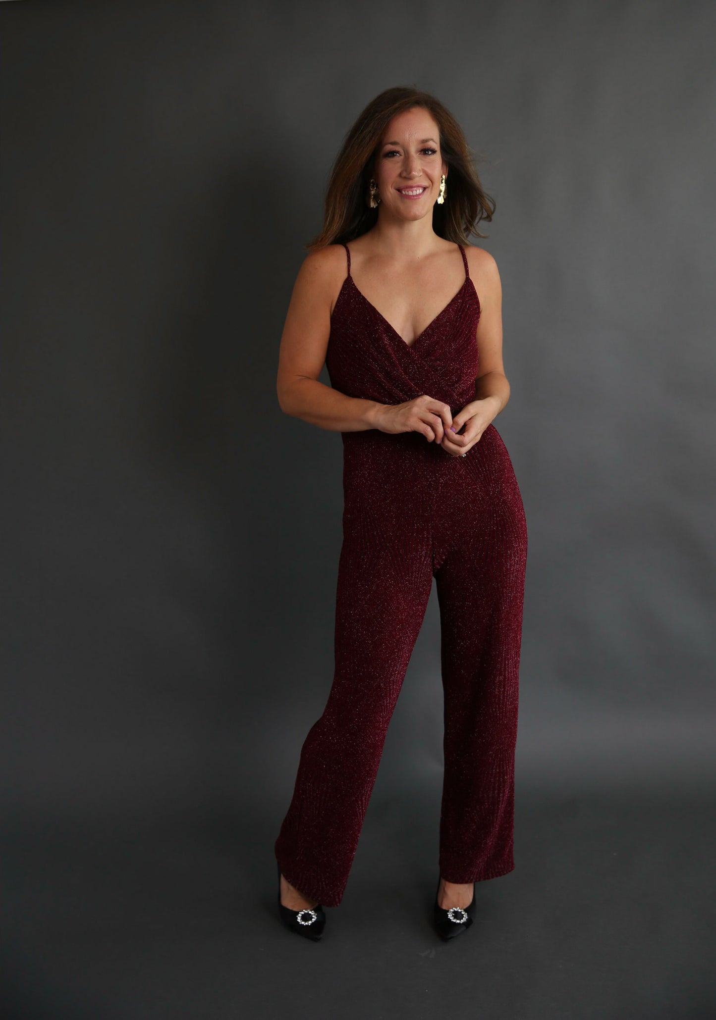 Shimmery Burgundy Jumpsuit Rental - Size Small