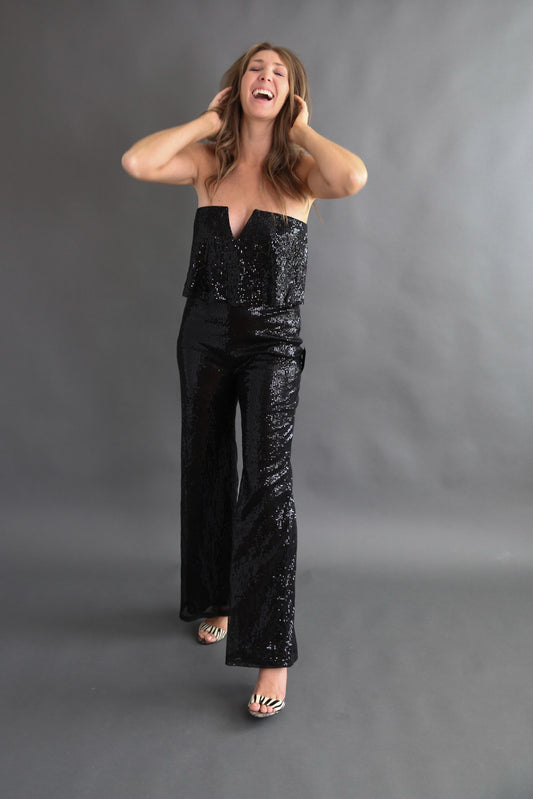 Black Sequin Jumpsuit Rental- Size Medium