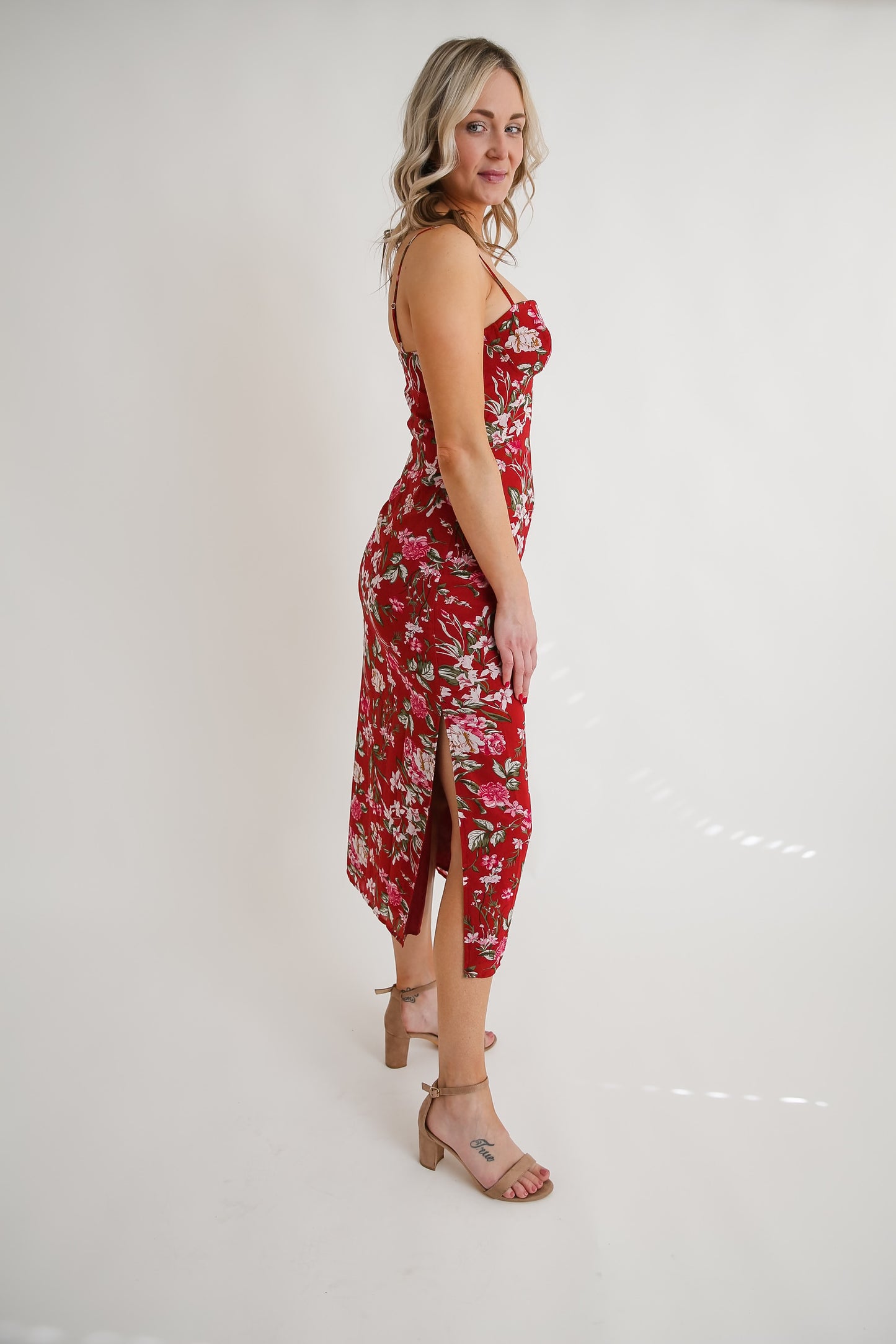 Floral Red Vacay Dress Rental - Size Medium