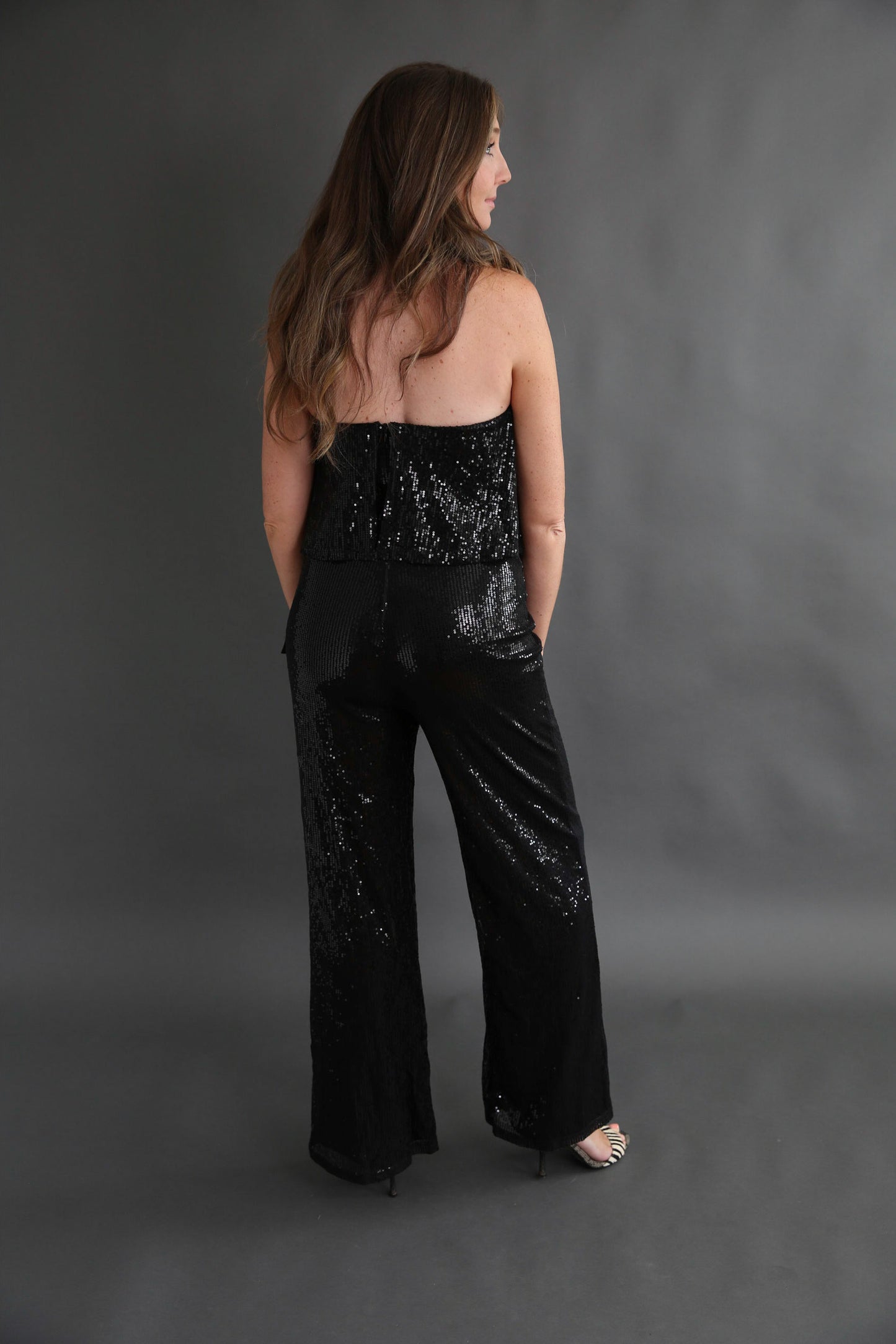 Black Sequin Jumpsuit Rental- Size Medium