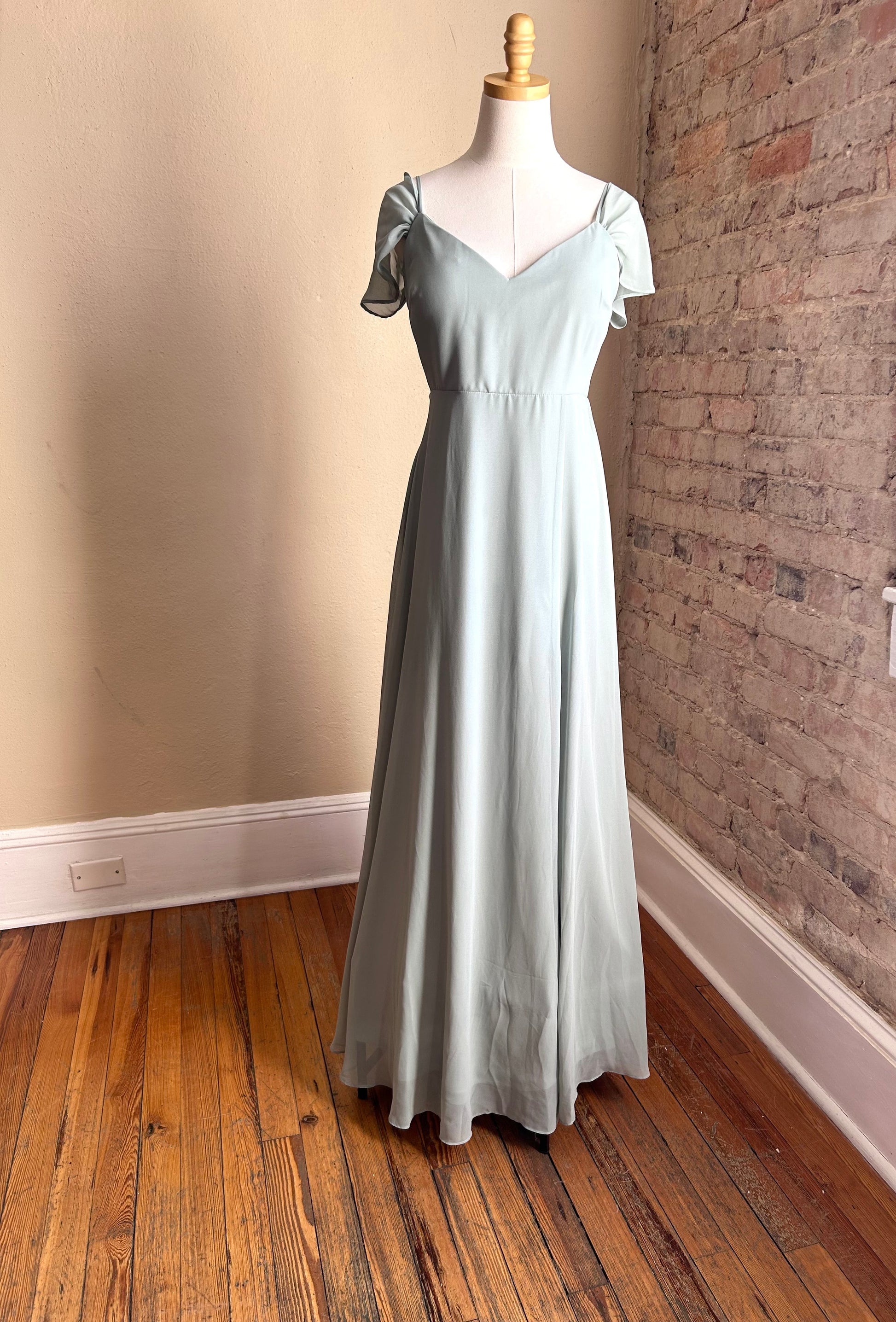 Flowy and Graceful Sage Gown Dress Rental - Size Medium and Large DRESSED Rentals Flowy and Graceful Sage Gown Dress Rental - Size Medium and Large DRESSED Rentals
