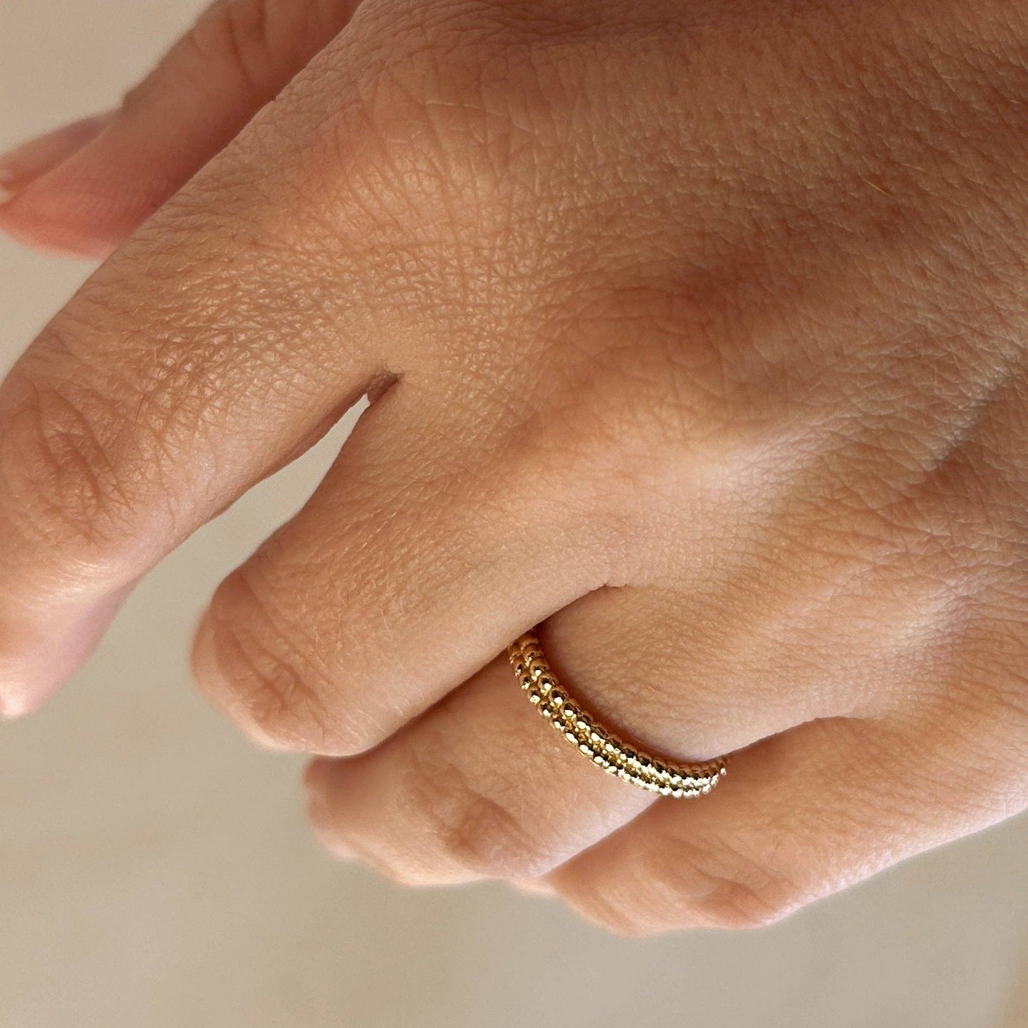 18k Gold Filled Double Beaded Band Ring