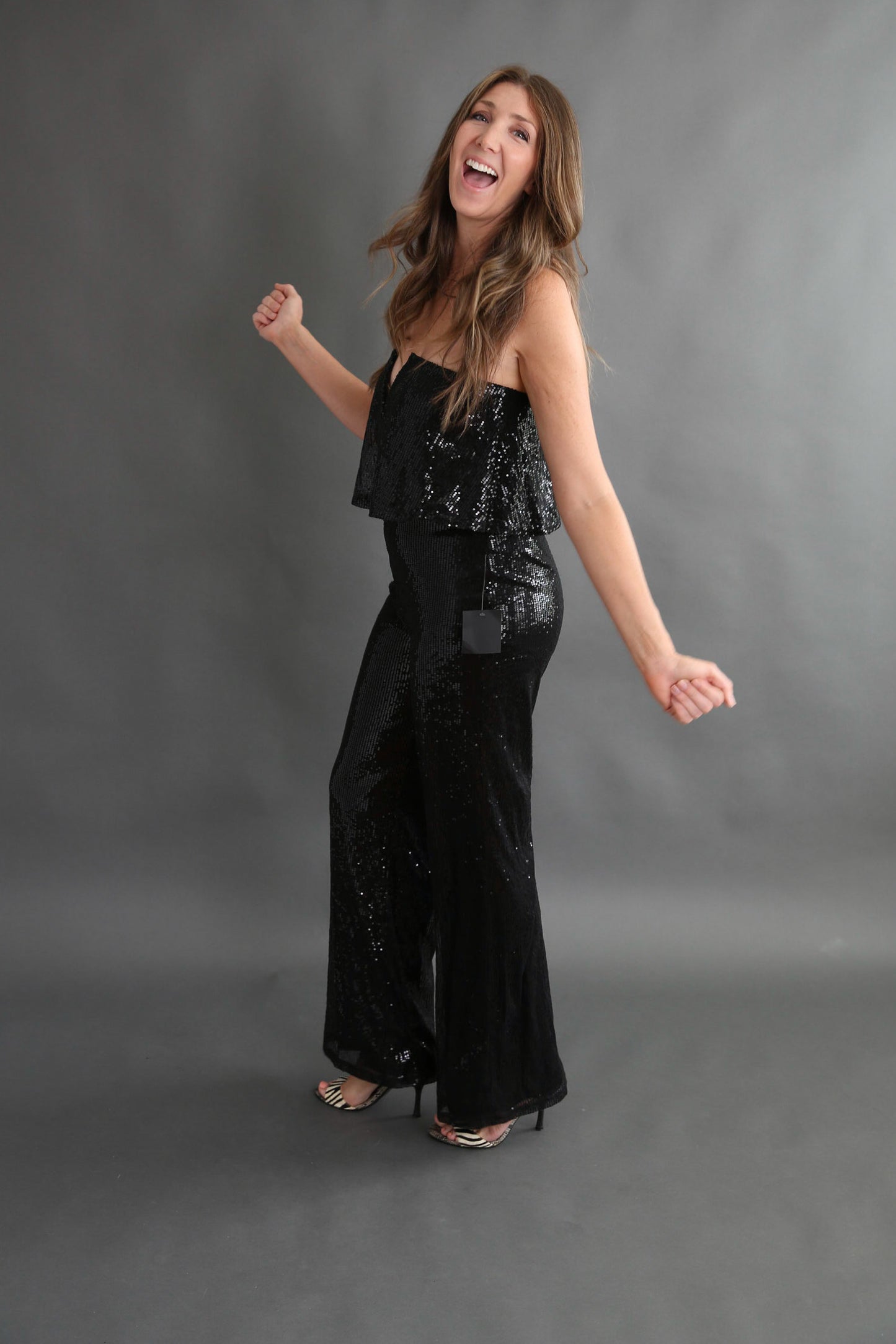 Black Sequin Jumpsuit Rental- Size Medium