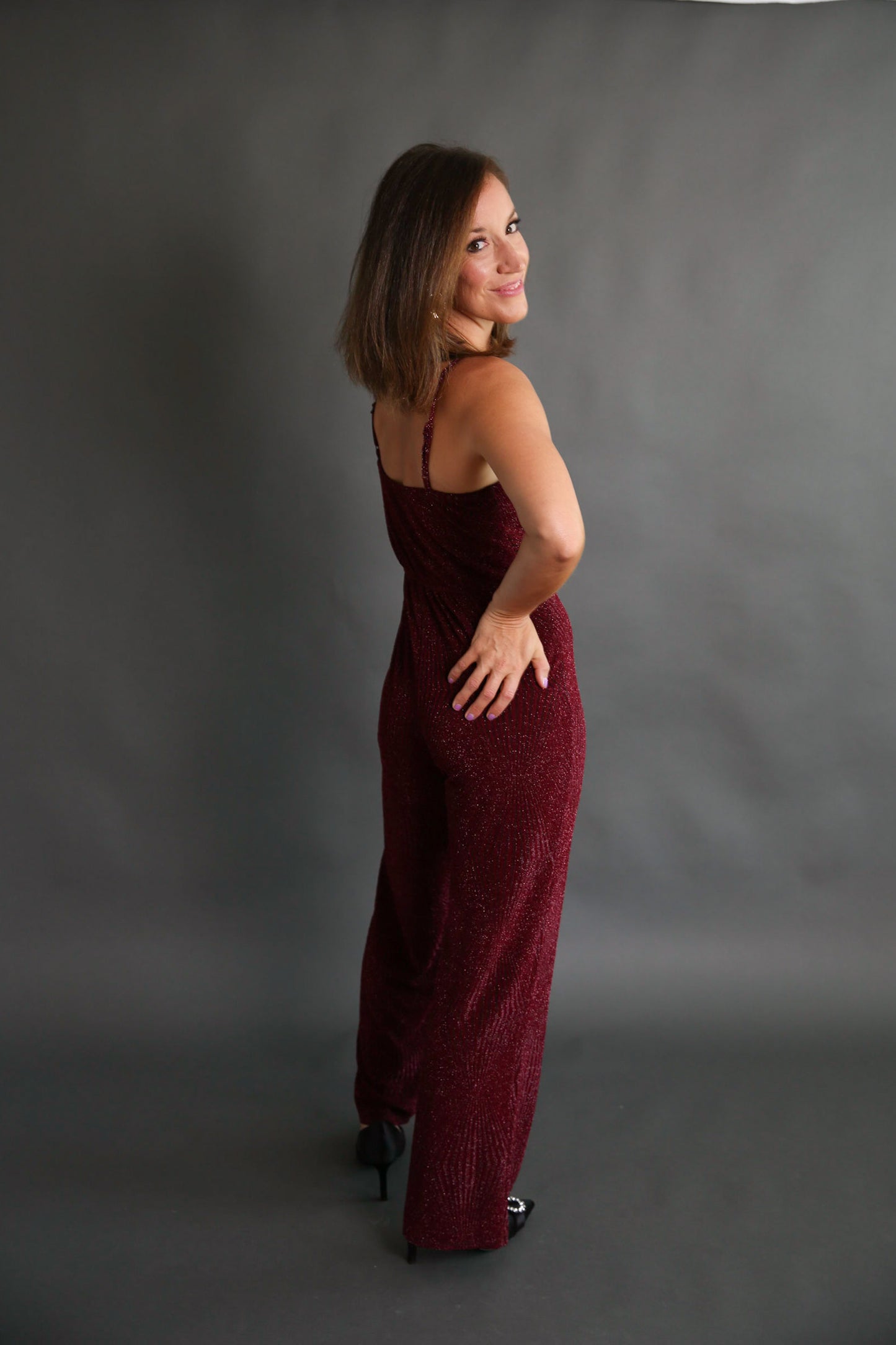 Shimmery Burgundy Jumpsuit Rental - Size Small