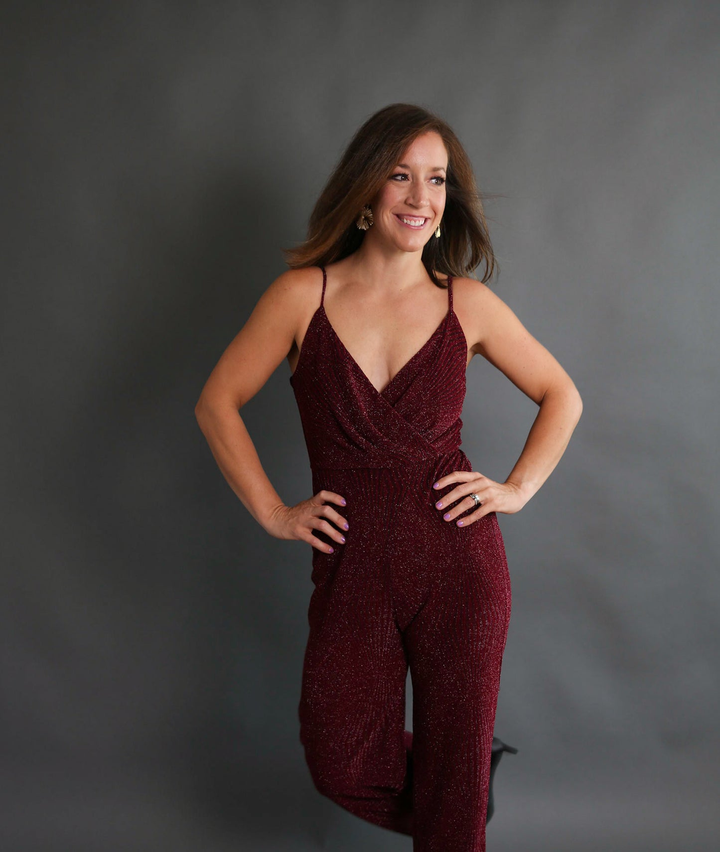 Shimmery Burgundy Jumpsuit Rental - Size Small