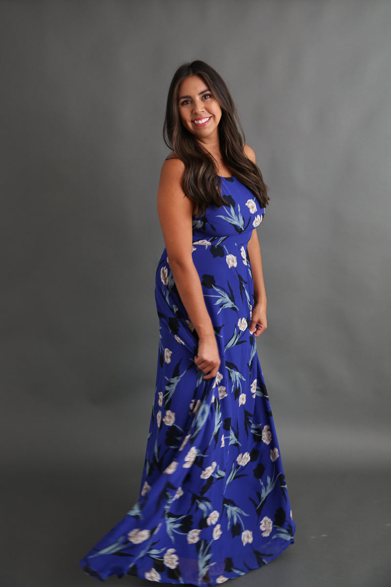 Royal Blue Floral Maxi Dress Rental - Size Medium