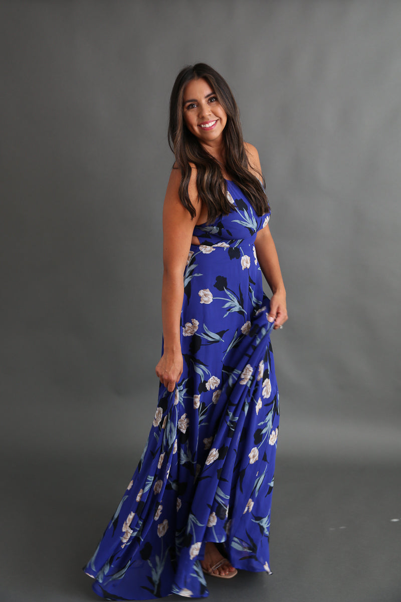 Royal Blue Floral Maxi Dress Rental - Size Medium