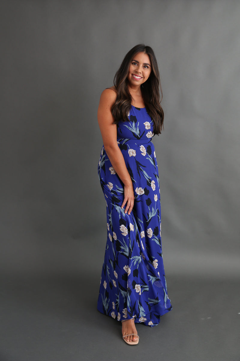 Royal Blue Floral Maxi Dress Rental - Size Medium