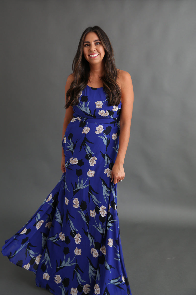 Royal Blue Floral Maxi Dress Rental - Size Medium