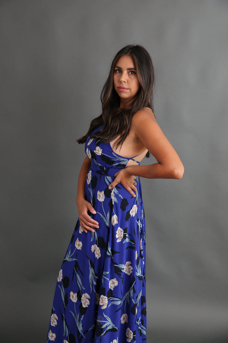 Royal Blue Floral Maxi Dress Rental - Size Medium