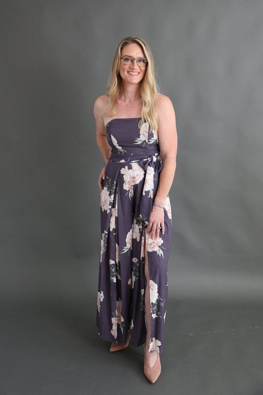 Strapless Floral Jumpsuit Rental - Size Medium/8