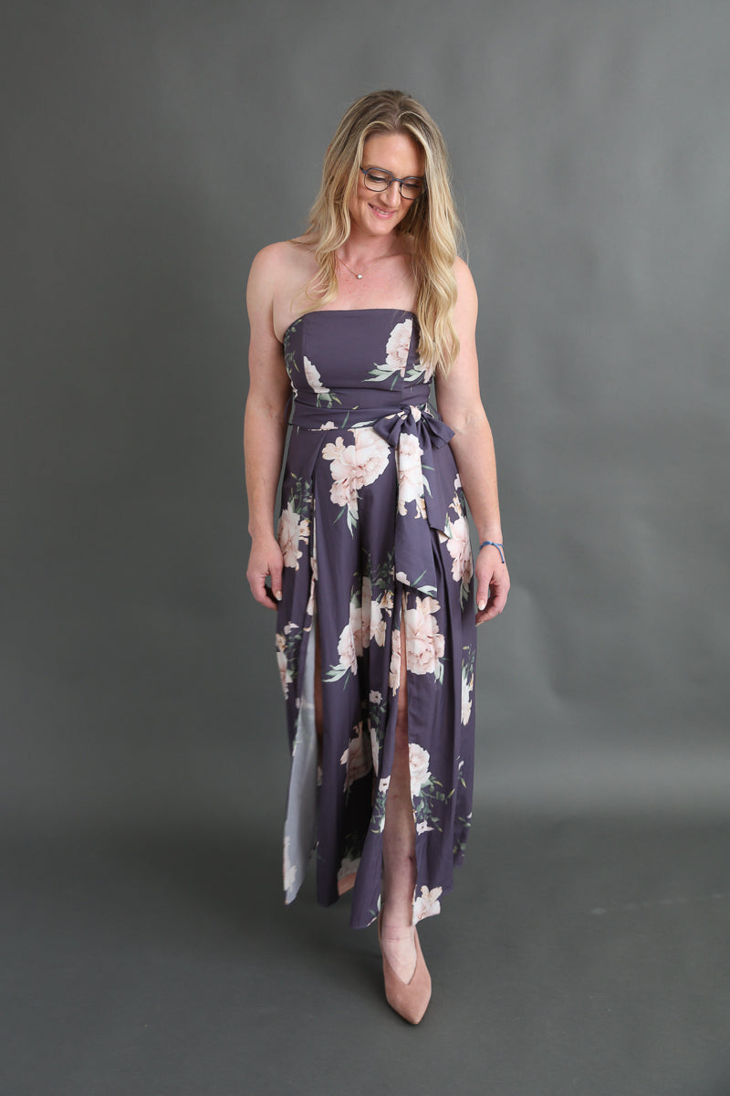 Strapless Floral Jumpsuit Rental - Size Medium/8