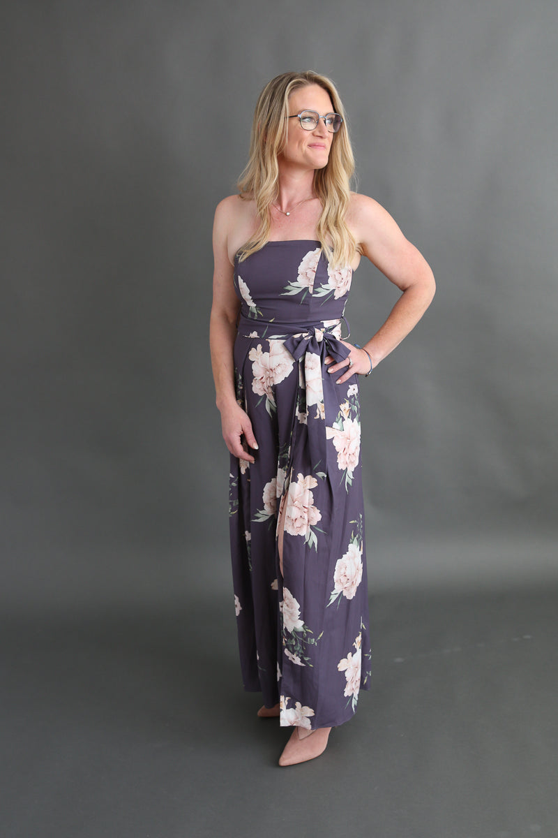 Strapless Floral Jumpsuit Rental - Size Medium/8