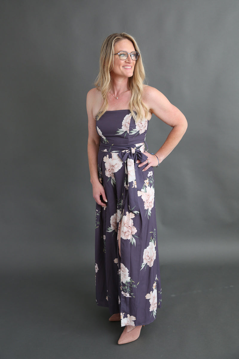 Strapless Floral Jumpsuit Rental - Size Medium/8