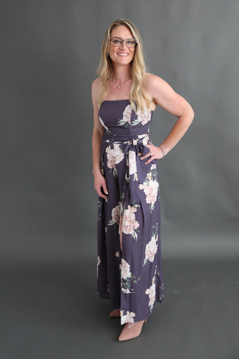 Strapless Floral Jumpsuit Rental - Size Medium/8