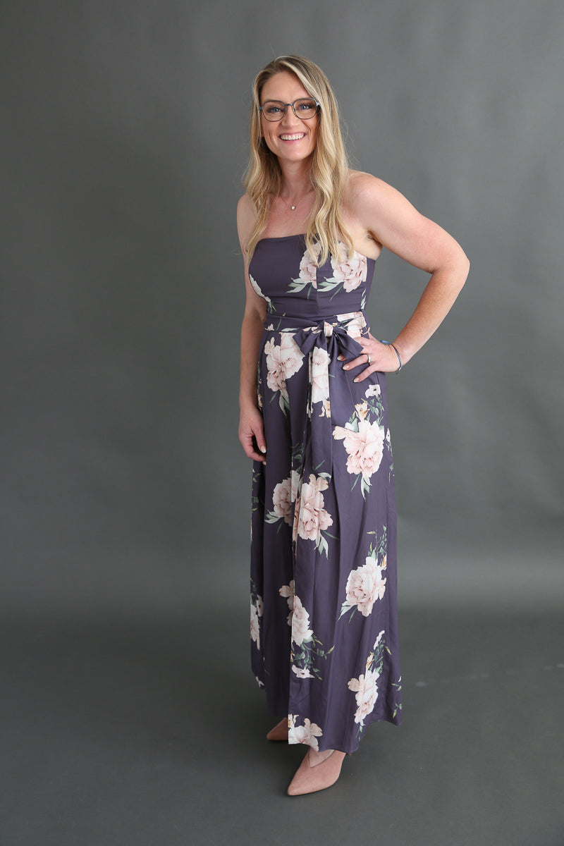 Strapless Floral Jumpsuit Rental - Size Medium/8