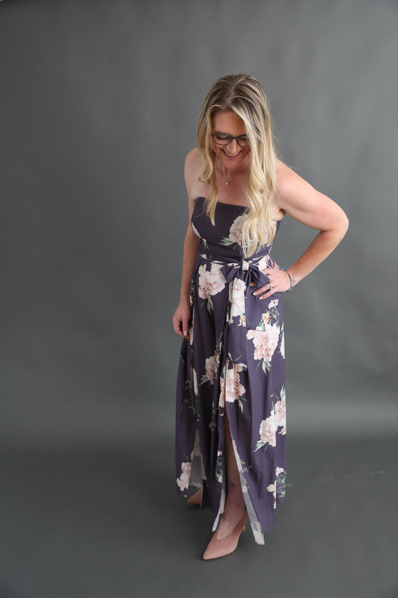 Strapless Floral Jumpsuit Rental - Size Medium/8