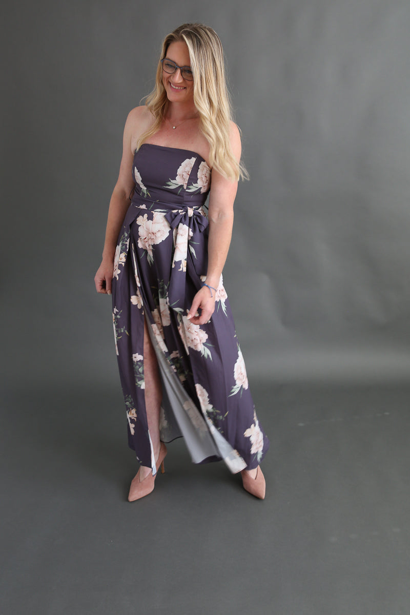 Strapless Floral Jumpsuit Rental - Size Medium/8