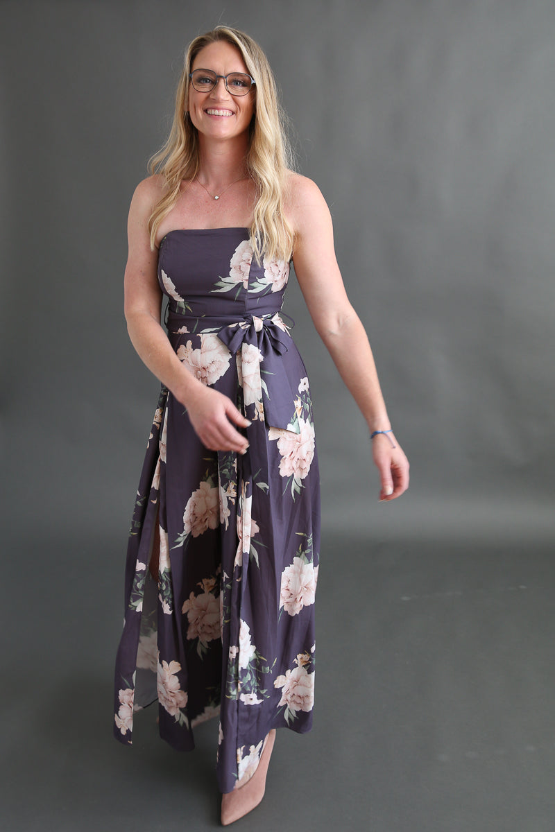 Strapless Floral Jumpsuit Rental - Size Medium/8