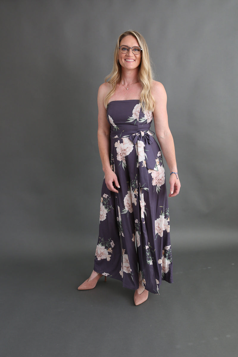 Strapless Floral Jumpsuit Rental - Size Medium/8