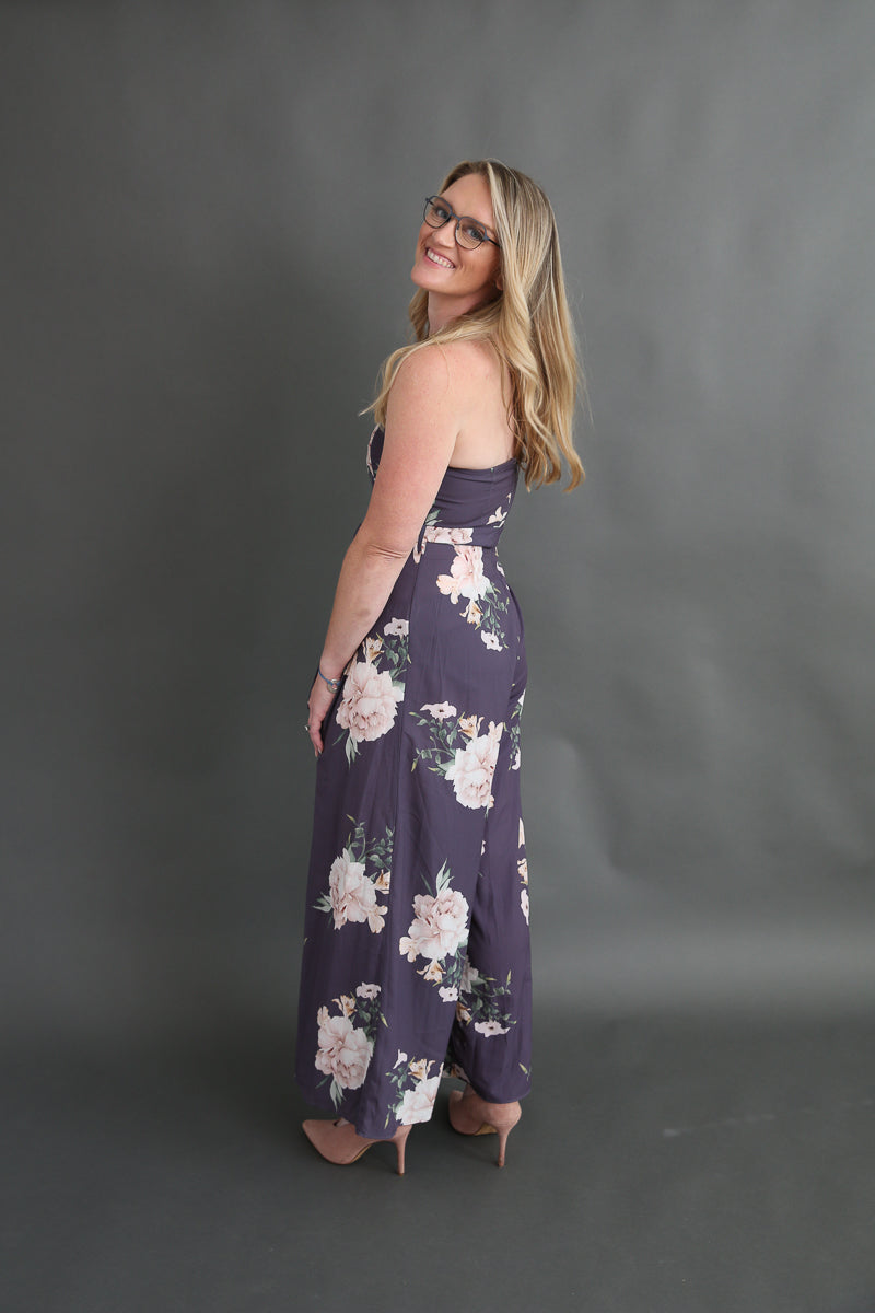 Strapless Floral Jumpsuit Rental - Size Medium/8