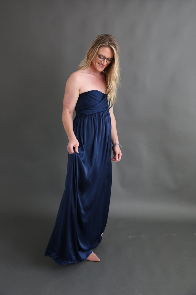 Navy Satin Strapless Dress Rental - Size Medium/8