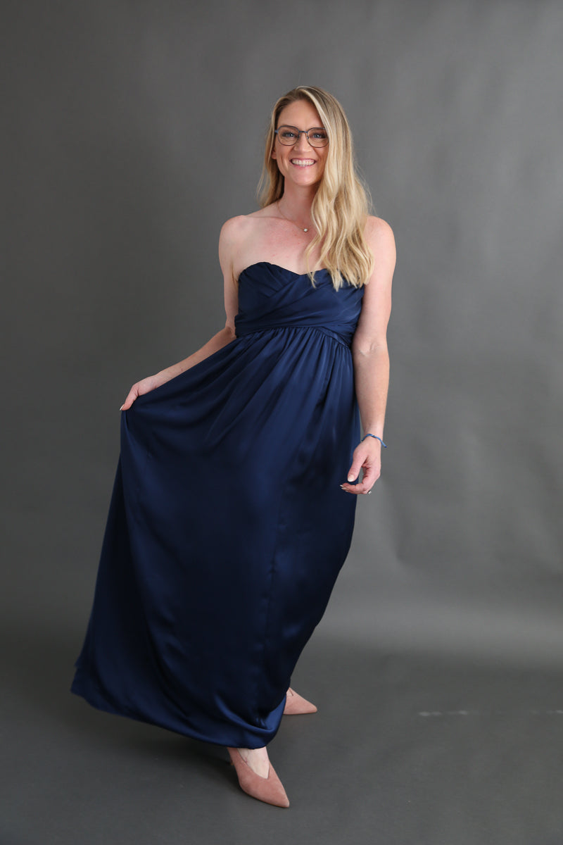 Navy Satin Strapless Dress Rental - Size Medium/8