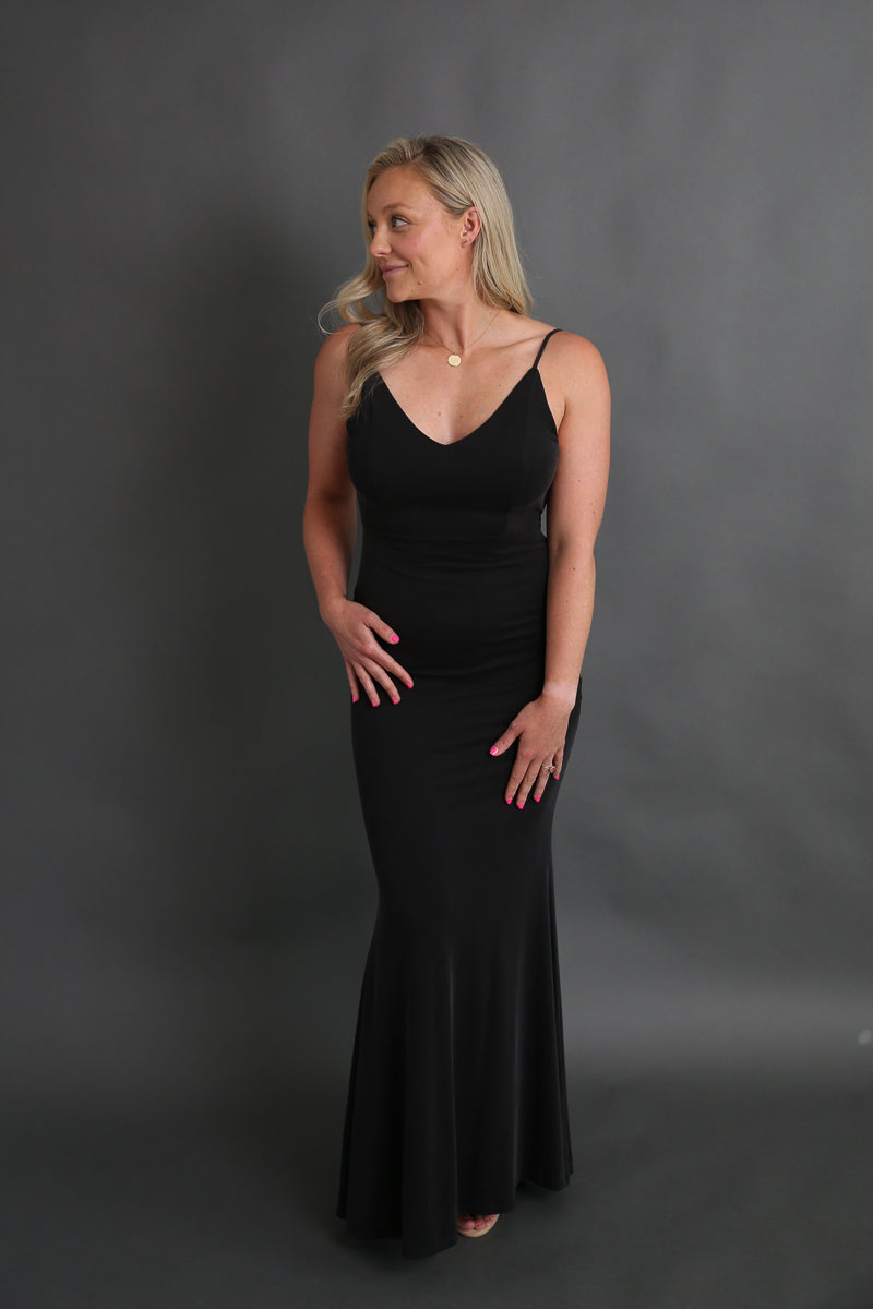 Black Open Back Fitted Dress Rental - Small